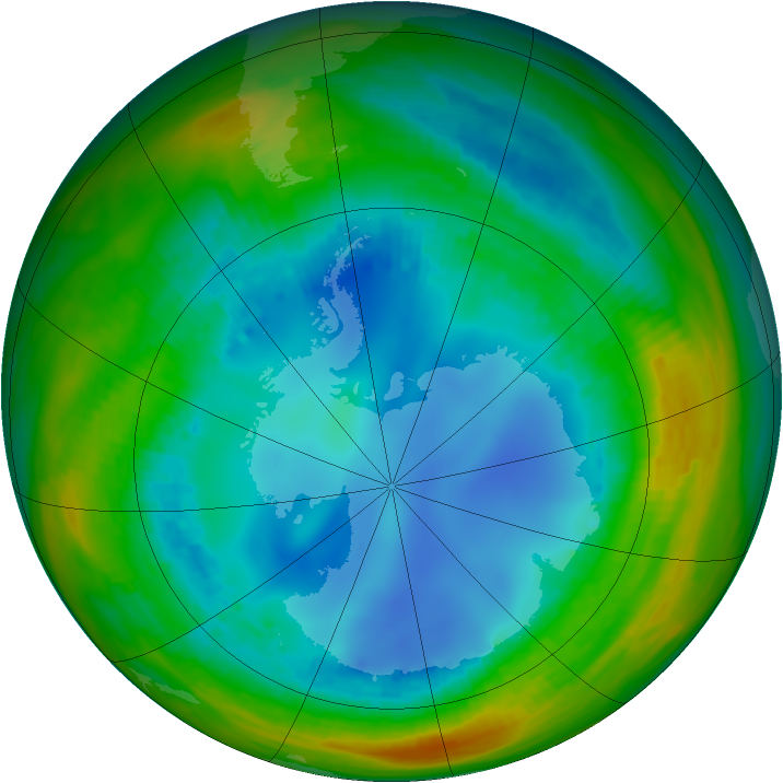 Antarctic ozone map for 06 August 1991